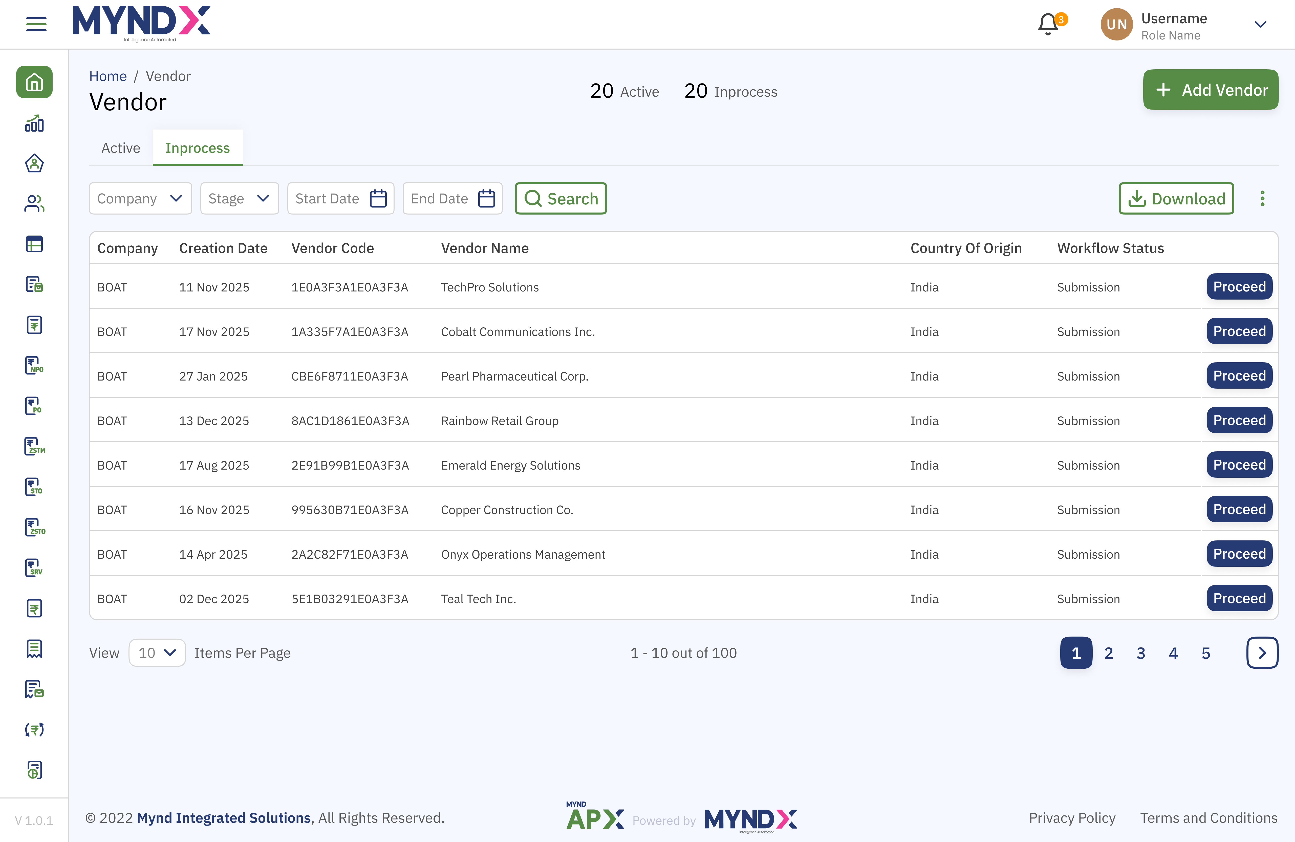Vendor Onboarding Table
